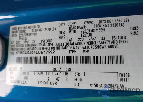 2020 Ford Escape Titanium from USA, damaged, VIN 1FMCU9J94LUB17592